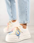 ideal Sneakers Bej pe Talpă Groasă Decorate cu Mărgele Amomera