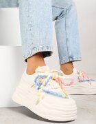 ideal Sneakers Bej pe Talpă Groasă Decorate cu Mărgele Amomera
