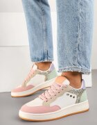 ideal Sneakers Roz-Bej cu Cusături Decorative în Stil Streetwear Neoniela