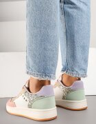 ideal Sneakers Roz-Bej cu Cusături Decorative în Stil Streetwear Neoniela