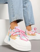 ideal Sneakers Streetwear Alb-Roz pe Platformă cu Sclipici și Aplicații Maivessa