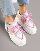 ideal Sneakers Streetwear Alb-Roz pe Platformă cu Sclipici și Aplicații Maivessa