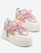 ideal Sneakers Streetwear Alb-Roz pe Platformă cu Sclipici și Aplicații Maivessa