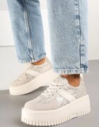 ideal Sneakerși Bej în stil Tenis pe Platformă cu Imprimeuri în Relief și Imprimeu de Șarpe Firreis