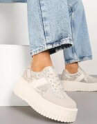 ideal Sneakerși Bej în stil Tenis pe Platformă cu Imprimeuri în Relief și Imprimeu de Șarpe Firreis