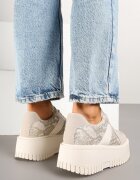 ideal Sneakerși Bej în stil Tenis pe Platformă cu Imprimeuri în Relief și Imprimeu de Șarpe Firreis
