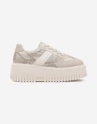 ideal Sneakerși Bej în stil Tenis pe Platformă cu Imprimeuri în Relief și Imprimeu de Șarpe Firreis
