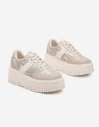 ideal Sneakerși Bej în stil Tenis pe Platformă cu Imprimeuri în Relief și Imprimeu de Șarpe Firreis