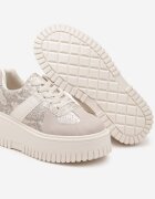 ideal Sneakerși Bej în stil Tenis pe Platformă cu Imprimeuri în Relief și Imprimeu de Șarpe Firreis