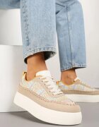 ideal Sneakerși Bej închis cu talpă groasă și parte superioară împletită Nilavanea