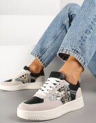 ideal Sneakerși negri-bej cu decorațiuni metalice și inserție din imitație de piele de șarpe Sarilira