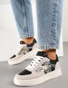 ideal Sneakerși negri-bej cu decorațiuni metalice și inserție din imitație de piele de șarpe Sarilira