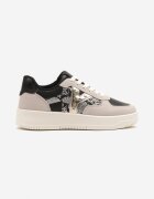 ideal Sneakerși negri-bej cu decorațiuni metalice și inserție din imitație de piele de șarpe Sarilira