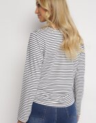 italy moda Bluză Alb-bleumarin cu legătură decorativă și mâneci lungi din bumbac Marlis