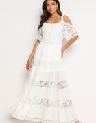 italy moda Rochie Albă Cloș Din viscoză Cu bretele Cu dantelă Lerika