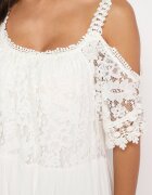 italy moda Rochie Albă Cloș Din viscoză Cu bretele Cu dantelă Lerika
