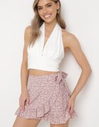 j.stars Fustă-Pantaloni scurți Roz cu față petrecută cu volan și motiv floral Aldesmer