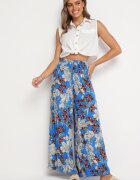 j.stars Pantaloni Albaștri Larghi din Viscoză cu Elastic în Talie Florali Bisilia