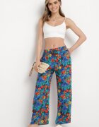 j.stars Pantaloni Drepți Albaștri din Viscoză cu Imprimeu Floral Yadolle