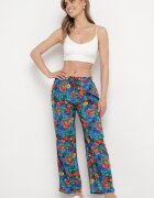 j.stars Pantaloni Drepți Albaștri din Viscoză cu Imprimeu Floral Yadolle