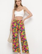 j.stars Pantaloni Drepți Galbeni din Viscoză cu Imprimeu Floral Yadolle