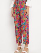 j.stars Pantaloni drepți portocalii și roz din viscoză cu imprimeu floral Yadolle