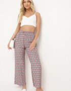 j.stars Pantaloni Fucsia și Verzi din Viscoză cu Model Mozaic și Elastic în Talie Rivan