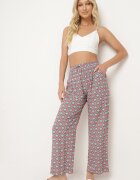 j.stars Pantaloni Fucsia și Verzi din Viscoză cu Model Mozaic și Elastic în Talie Rivan