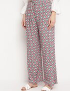 j.stars Pantaloni Fucsia și Verzi din Viscoză cu Model Mozaic și Elastic în Talie Rivan