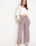 j.stars Pantaloni Fucsia și Verzi din Viscoză cu Model Mozaic și Elastic în Talie Rivan