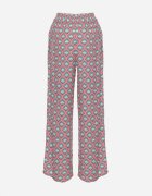 j.stars Pantaloni Fucsia și Verzi din Viscoză cu Model Mozaic și Elastic în Talie Rivan