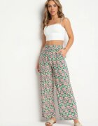j.stars Pantaloni Largi Verde-Roz cu elastic în talie și buzunare din viscoză Keiord