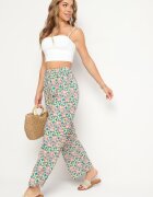 j.stars Pantaloni Largi Verde-Roz cu elastic în talie și buzunare din viscoză Keiord