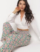 j.stars Pantaloni Largi Verde-Roz cu elastic în talie și buzunare din viscoză Keiord