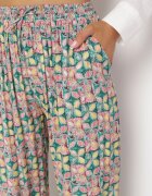 j.stars Pantaloni Largi Verde-Roz cu elastic în talie și buzunare din viscoză Keiord