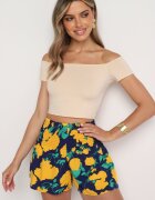 j.stars Pantaloni scurți bleumarin și galben cu flori cu elastic lat în talie Koraline
