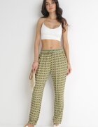 j.stars Pantaloni verde închis din vâscoză cu imprimeu geometric Daleoli