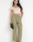 j.stars Pantaloni Verzi din Viscoză cu Model Geometric și Elastic în Talie Metelia