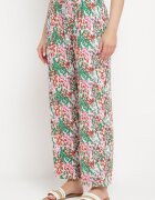 j.stars Pantaloni Verzi-Roz Largi din Viscoză cu Imprimeu Abstract cu Elastic în Talie Sumiesa