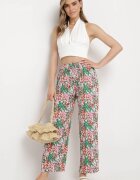 j.stars Pantaloni Verzi-Roz Largi din Viscoză cu Imprimeu Abstract cu Elastic în Talie Sumiesa