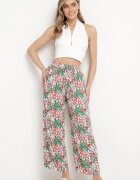 j.stars Pantaloni Verzi-Roz Largi din Viscoză cu Imprimeu Abstract cu Elastic în Talie Sumiesa