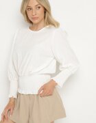 j studio Bluză Albă cu Vâscoză și Benzi Elastice Velio