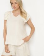 j studio Bluză Bej deschis din Vâscoză Decorată cu Volane Divestra