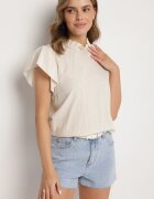j studio Bluză Bej Deschis din Viscoză Decorată cu volane Emoti
