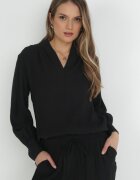j studio Bluză Neagră cu Mânecă bufantă și Decolteu în V Lesna