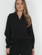 j studio Bluză Neagră cu Mânecă bufantă și Decolteu în V Lesna