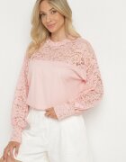 j studio Bluză Roz deschis din viscoză decorată cu dantelă Evisso