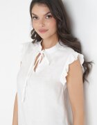 j studio Bluză Top Albă Transparentă Legată la Decolteu cu Volane Dahle