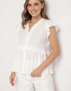 j studio Cămașă albă cu Viscoză cu Volane și Decolteu în V Alivienne