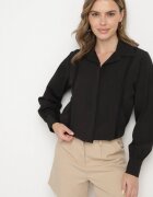 j studio Cămașă Neagră cu viscoză și inserții de dantelă Tenaraia